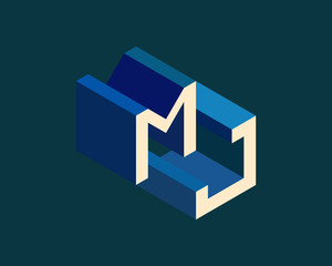 Fototapeta premium MJ isometric 3D letter logo. three-dimensional stock vector alphabet font typography design.