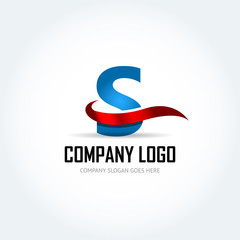 Blue Letter S with red ribbon logo icon design template elements - Illustration. Letter S logo icon design - vector sign. Isolated vector illustration.
