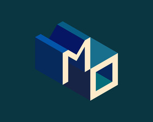 MO isometric 3D letter logo. three-dimensional stock vector alphabet font typography design.