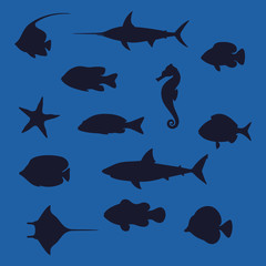 Ocean Inhabitants Vector Flat Icons Set