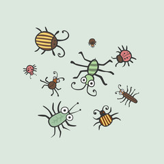 Set funny insects. Isolated on white background. Wasp, bee, bumb
