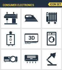 Icons set premium quality of home appliances, household consumer electronics. Modern pictogram collection flat design style symbol collection. Isolated white background.