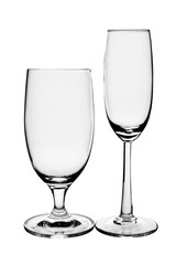 Two empty glasses isolated on white background