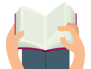 Book and hand. Reading concept. Vector graphic