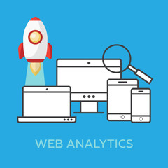 Web analytics information and website development flat concept background