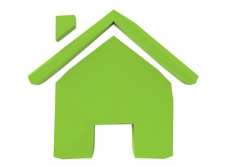 3d illustration of house rent sign. icon for game web. white background isolated. green color