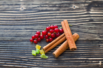 Nuts and candied fruits on the board texture