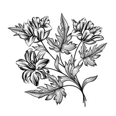 Floral bouquet. Flower rose background. Flourish greeting card