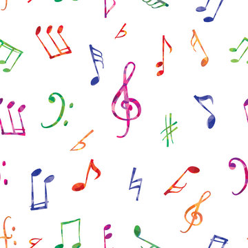 Musical pattern. Music notes and signs seamless background