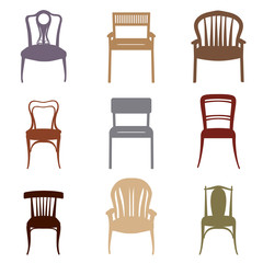  Furniture seat design element collection Chairs and armchairs interior icons set 