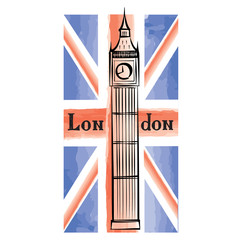 Fototapeta na wymiar London Landmark over UK flag Travel London background. Big Ben Tower.