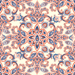 Floral seamless pattern. Geometric flower ornament Oriental flourish background. 