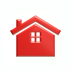 Red house logo. 3D rendering illustration