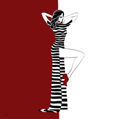 woman in long striped dress