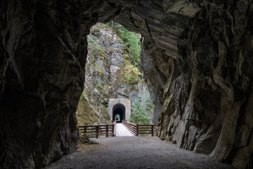 View from inside of the Cave at Coquihalla Canyon Provincial Park in Hope, BC, Canada.