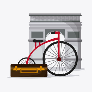 France design. arch of trumph and bike. vector graphic