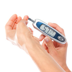First type Diabetes patient measuring glucose level blood test u