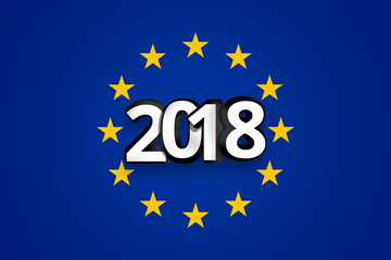 3D render white 2018 Flag of Europe Background blue color design