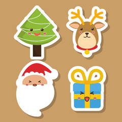 Kawaii icon set. Merry Christmas design. vector graphic