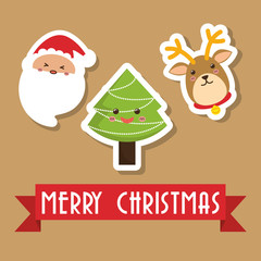 Kawaii icon set. Merry Christmas design. vector graphic