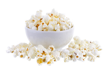 popcorn in bowl isolated on white background