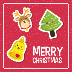 Kawaii icon set. Merry Christmas design. vector graphic