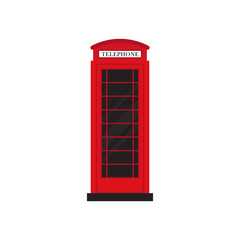 Red retro phone booth flat design vector illustration