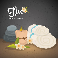 Candle and decoration. Spa center design. Vector graphic
