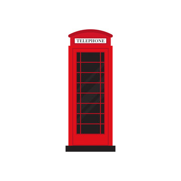 Red retro phone booth flat design vector illustration