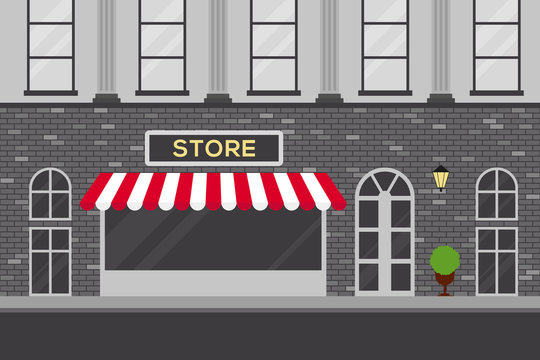 Urban scene with store building flat design vector  illustration