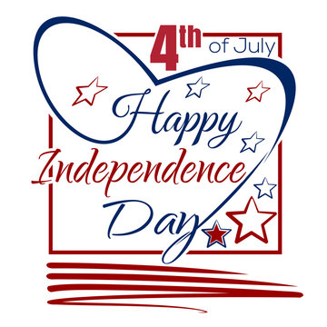 Independence Day lettering card. 4th of July. Happy Independence Day. Typographic design. Vector red and blue lettering on a white background.