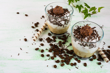 Whipped coffee cocktail with chocolate in glasses