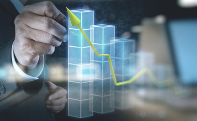 businessman hand touch 3d virtual chart business