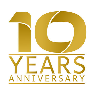 Simple Gold Anniversary Logo Vector Year 10