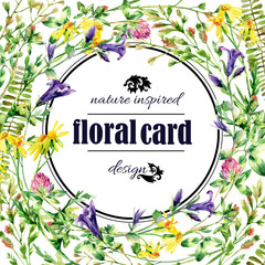 Watercolor wild flowers wreath card