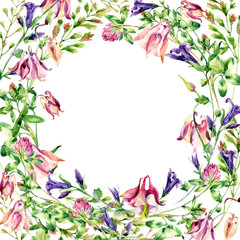 Watercolor meadow bell flowers wreath.