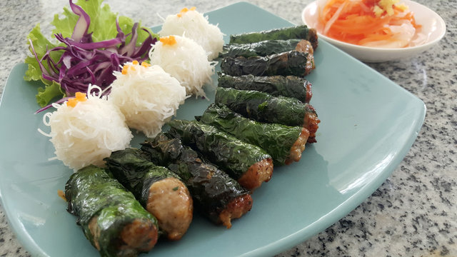Pork rolled with green vegetable asian style