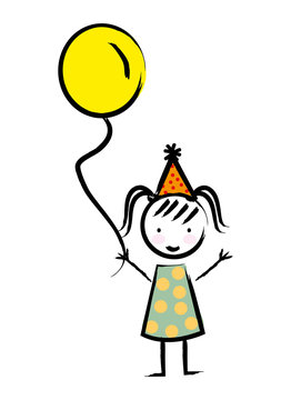Happy girl with balloon drawn isolated icon design