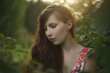 Fototapeta premium Beautiful girl with long curly hair