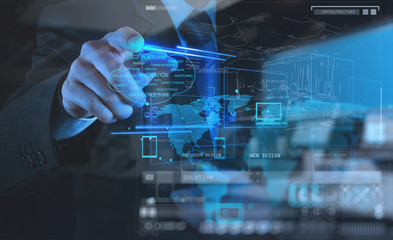 double exposure photo of Businessman working with a Cloud Comput