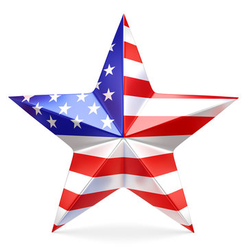 Shiny star with USA flag - 3D rendering
