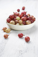 Gooseberries in white bowl