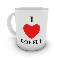 I Love Coffee Heart Mug isolated on White Background 3D Illustration