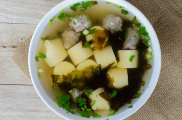 Egg bean curd soup with pork - Thai style