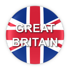British Flag Button with Great Britain Text 3D Illustration