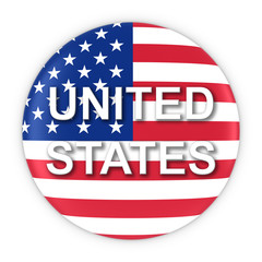 American Flag Button with United States Text 3D Illustration