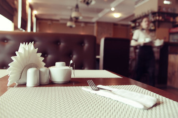 empty table background blur interior of the restaurant