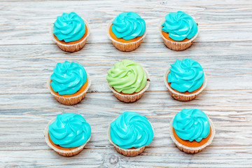 Cupcakes with green and blue cream