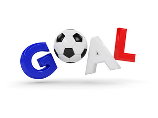 3d rendered word GOAL with soccer ball  isolated on white