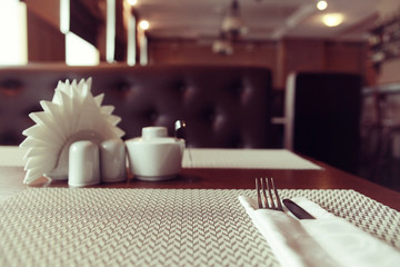 empty table background blur interior of the restaurant